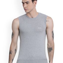 Pepe Jeans Men Grey Solid Pure Cotton Innerwear Vests-image-13