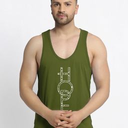 Friskers Men Olive Green & White Printed Cotton Innerwear Vests-image-55