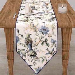Clasiko White & Blue Printed Pure Cotton Table Runner-33