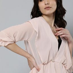 Kvsfab Women Pink Ruffled Jacket Style Sustainable Georgette Top-image-11
