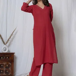 Fabmoha V-Neck Regular Pure Cotton Straight Kurta with Palazzos-41