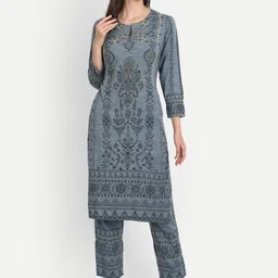 HK colours of fashion Women Grey & Black Ethnic Motifs Printed Kurta with Trouser Set-picture-4