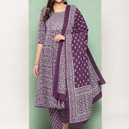 KALINI Ethnic Motifs Printed Pure Cotton Anarkali Kurta with Trousers & Dupatta-picture-46