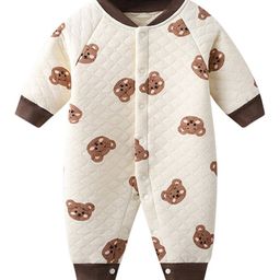 StyleCast Cream & Brown Infant Boys Graphic Printed Cotton Rompers-image-64