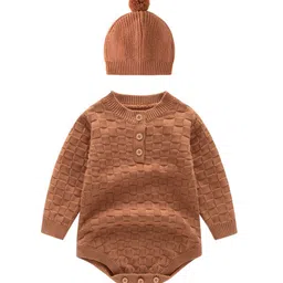 StyleCast Brown Infant Kids Knitted Cotton Romper With Beanie-image-42