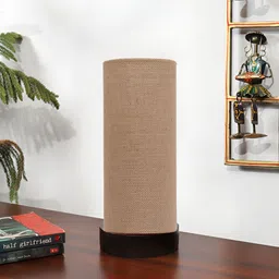 Devansh Beige Textured Wood Contemporary Cylindrical Shaped Table Lamp-31
