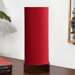 Devansh Red Textured Wooden Contemporary Cylindrical Shaped Table Lamp-15