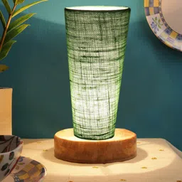 Devansh Green Jute Cylinder Table Lamps With Brown Round Wood Base-11