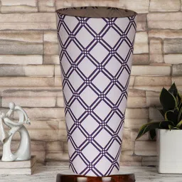 Devansh White Cotton Cylinder Table Lamps With Brown Round Wood Base-24