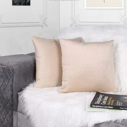STITCHNEST Beige 2 Pieces Velvet Square Cushion Covers-image-44