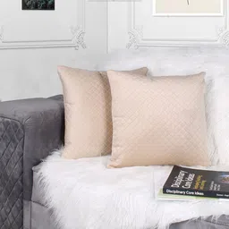 STITCHNEST Beige 2 Pieces Velvet Square Cushion Covers-image-80