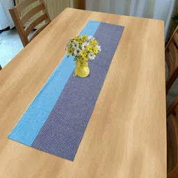 HOKIPO Blue & White Striped 4-Seater Table Runner-57