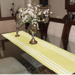 HOKIPO Yellow Cotton Striped 4 Seater Table Runner-picture-11