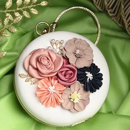 Sangria White Floral Embellished Box Clutch-image-93