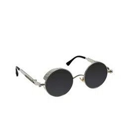 Creature Unisex Round Sunglasses with UV Protected Lens SUN-079-SLV-BLK-51