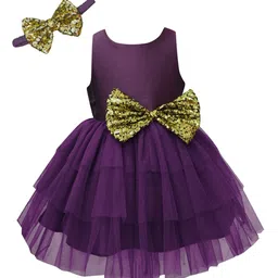 A.T.U.N. Girls Burgundy & Gold-Toned Layered Net Dress with Headband-picture-31