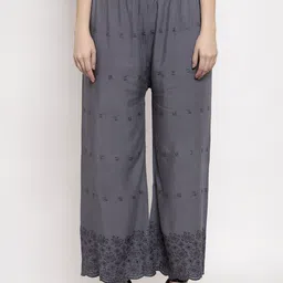 Miaz Lifestyle Women Grey Embroidered Knitted Palazzos-image-62