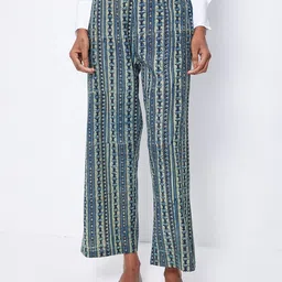 Ancestry Women Mid-Rise Ethnic Motifs Printed Chambray Trousers-image-26