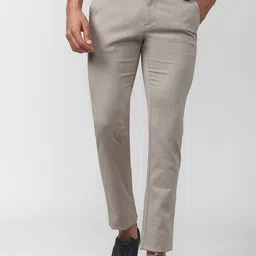 V Dot Men Grey Textured Slim Fit Trousers-image-37