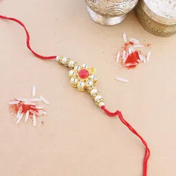 I Jewels Kundan-Studded & Beaded Rakhi With Roli Chawal-image-7