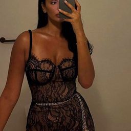 StyleCast Women Floral Self Design Shoulder Straps Semi Sheer Bodycon Dress-picture-34