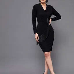 Miss Chase V-Neck bodycon dress with fringes-picture-34