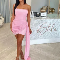 StyleCast Pink Strapless Gathered Bodycon Mini Dress-image-61