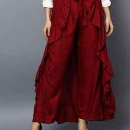 StyleStone Women Maroon Solid Ruffled Flared Maxi Skirt-image-94