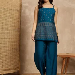 House of Pataudi Printed Shoulder Straps Neck Sleeveless Top & Palazzo-image-77