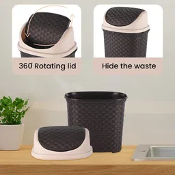 Kuber Industries 2-Pcs Brown & Grey Textured Check Dhakkan Pedal Dustbin - 7 Ltrs image 5