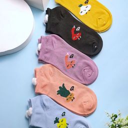 Brauch Women Pack Of 5 Assorted Cotton Ankle-Length Socks-31