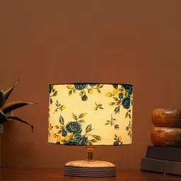 Devansh White & Blue Printed Wooden Square Shaped Table Lamp image 2