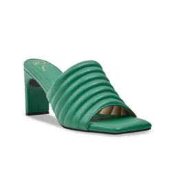Jove Green Embellished PU Block Mules with Bows image 2