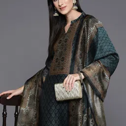 KALINI Ethnic Motifs Printed Regular Chanderi Silk Kurta With Trousers & Dupatta image 2