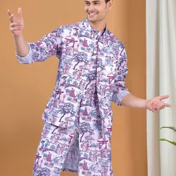 SHIWAM ETHNIX Graphic Printed Regular Kurta with Pyjamas & Nehru Jacket image 2