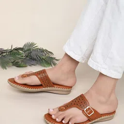 XE Looks Textured Open Toe Lightweight T-Strap Flats-17