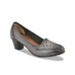 pelle albero Textured Leather Block Pumps With Laser Cuts image 5