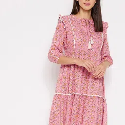 WineRed Pink Floral A-Line Dress-picture-54