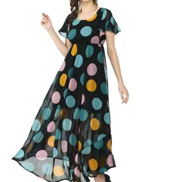 Gladly Polka Dot Print Flutter Sleeve Georgette Empire Maxi Dress image 2