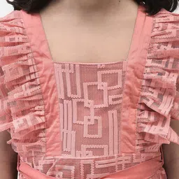 Eavan Girls Self Design Flutter Sleeve Net Maxi Dress image 5