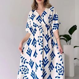 MANOJAVA Cotton Printed Fit & Flare Midi Dress image 2