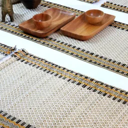 Peepul Tree 4-Pcs Beige & Brown Woven Table Mats with Table Runner image 3