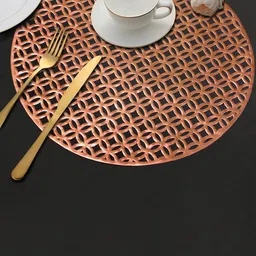 Dakshya Industries 4-Pcs Copper-Toned Self Design Round Table Placemats image 2