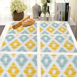 STITCHNEST Set Of 6 Yellow & Blue Printed Cotton Table Placemats image 2