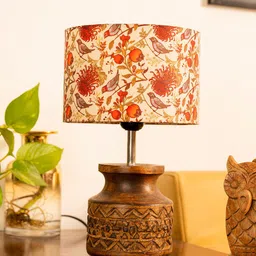 green girgit Brown & White Printed Cylindrical Shaped Table Lamp image 2