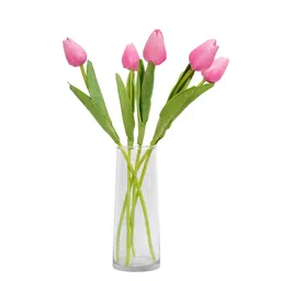 TIED RIBBONS Set of 5 Pink & Green Artificial Tulip Flower Sticks With Glass Vase image 2