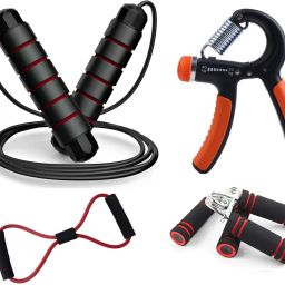 Combo of Skipping Rope, Hand Gripper, Resistance Tube and 2 Foam Hand Grip Fitness Accessory Kit Kit-image-38