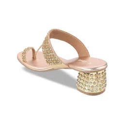 Metro Woven Design Embellished Open One Toe Block Heels image 3