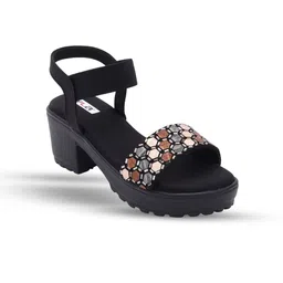 Zyla Embellished Open Toe Backstrap Block Heels image 3