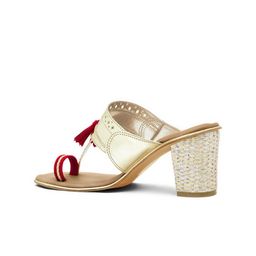 Signature Sole Ethnic Textured Tassels One Toe Block Heels image 4